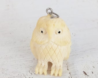 Vintage Bone Carved Owl Pendant Charm
