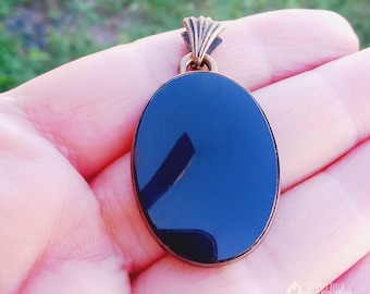 Sterling 14k Gold Fill Onyx Oval Pendant Charm by Symmetalic