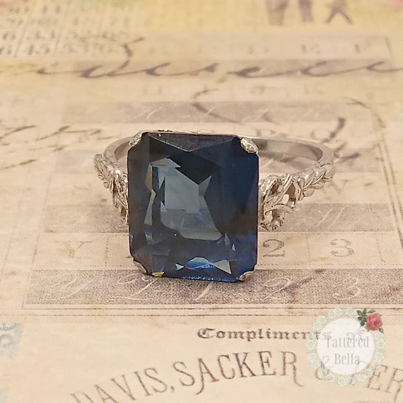 True Art Deco Blue Stone Sterling Ring, Size 7.75… - image 3