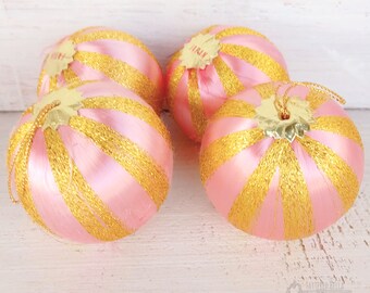 Pink and Gold Spun Satin Chritsmas Ornaments set of 4