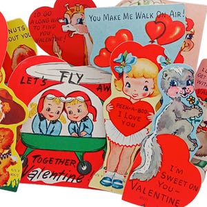 Vintage Retro Valentine&#39;s Day Cards set of 10, Unused Valentine&#39;s Day Cards, Valentine Ephemera