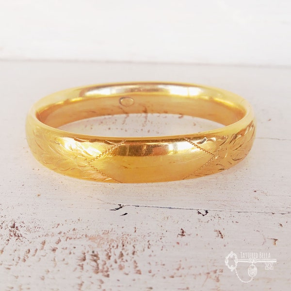 Floral Etched 12K Gold Filled Bangle Bracelet