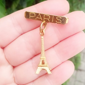 Vintage Paris Brooch Dangling Eiffel Tower