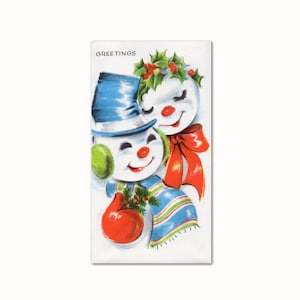 Kitsch Mr. and Mrs. Snowman Christmas Card, Greeting Card, Christmas Ephemera, Unused Vintage Christmas Card, Hawthorne Sommerfield