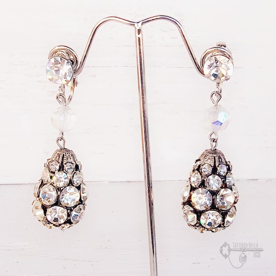 Art Deco Dramatic Rhinestone Dangle Earrings, Brid