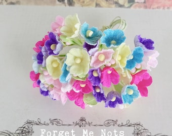 1 Bouquet of Bright Mix Forget Me Not Paper Flowers , Scrap Booking Flowers, Craft Flowers, Flower Embellishments, Vintage Millinery Style