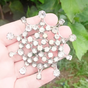 Sterling Shabby Rhinestone Crown Pin, Rhinestone Crown Brooch