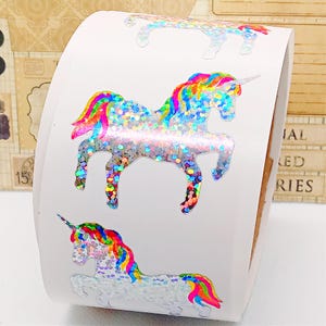 Vintage Hambly Rainbow Sparkle Glitter Unicorn Stickers set of 2