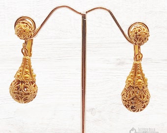 Miriam Haskell Gold Plate Filigree Dangle Earrings