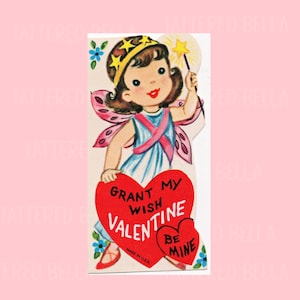 Fairy Girl &quot; Grant My Wish&quot; Valentine&#39;s Day Card, Valentine Ephemera, Vintage Valentine