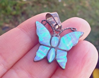 Sterling Opal Butterfly Pendant Charm