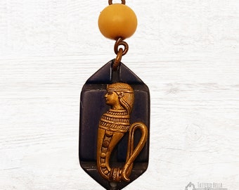 Art Deco Egyptian Revival Wadjet Egyptian God  Pharaoh Head Cobra Snake Pendant Charm