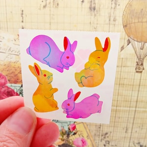 Vintage Great 7 Seven Iridescent Pearl Pink and Yellow Bunny Stickers
