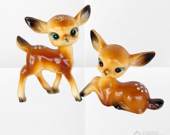 Vintage Kitsch Deer Figurines, Big Eyed Deer, Retro Deer Christmas Decoration, Hong Kong Deer