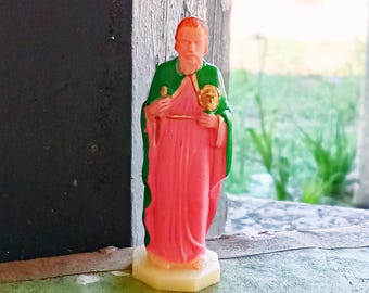 2 Vintage Miniature St. Jude Religious Stautes, Relic Saint Statue, Made in Hong Kong