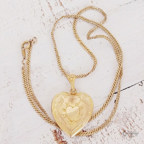 Gold Filled Victorian Forget Me Not Heart Locket … - image 1