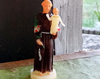 2 Vintage Miniature St. Anthony and Baby Jesus , Relic Saint Statue, Made in Hong Kong