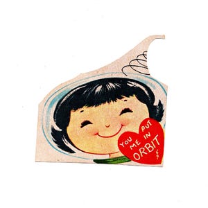 Vintage Atomic Valentine&#39;s Day Card: Space Girl - 1965