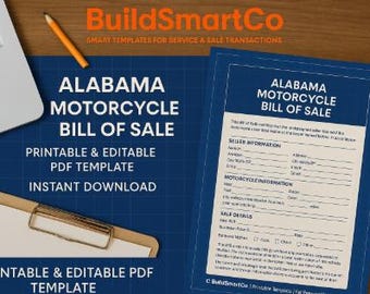 Alabama Motorrad-Verkauf | Druckbare und bearbeitbare PDF-Vorlage | Motorrad-Verkaufsformular | Sofortiger Download von BuildSmartCo