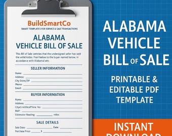 Alabama Fahrzeugverkaufsschein - Zustandsspezifisches Verkaufsformular für Autos und Lastwagen - Bearbeitbares PDF