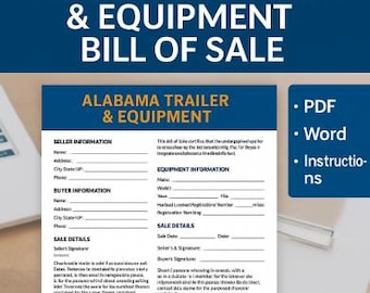 Alabama Equipment Verkauf | Gebrauch Anhänger Verkaufsform | Druckbare und bearbeitbare PDF-Vorlage | BuildSmartCo