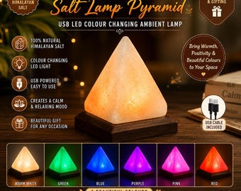 Himalayan Salt Lamp Pyramid Night Light | USB LED Colour Changing  & Plug in Ambient Lamp