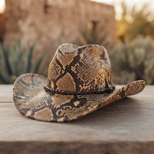 Python Snake Skin Embossed Cowboy Hat Genuine Leather Western Hat For Men and Women
