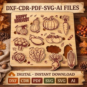 Wooden Harvest Vegetable Puzzle File : DXF - CDR - PDF - Svg - Ai Files (Digital Download)