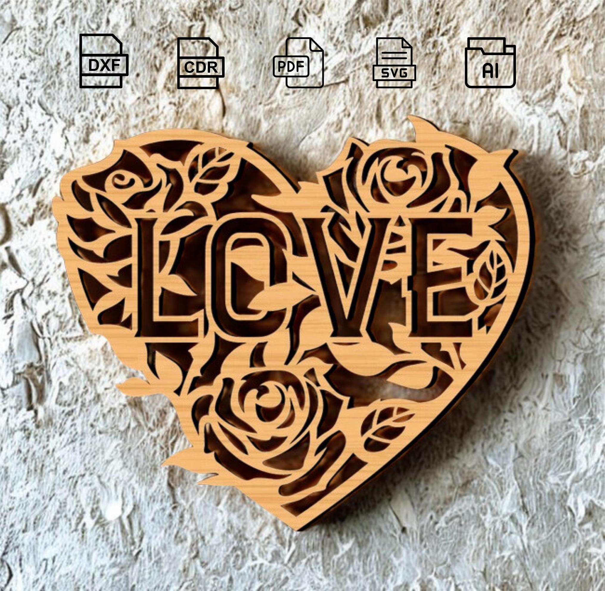 Heart Love Laser Cut Decor File : DXF CDR PDF Svg Ai Files (digital ...