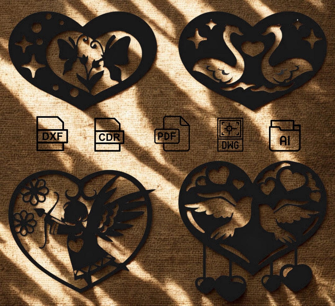 Love Heart Decor Laser Cut File : DXF CDR PDF Dwg Ai Files (digital ...
