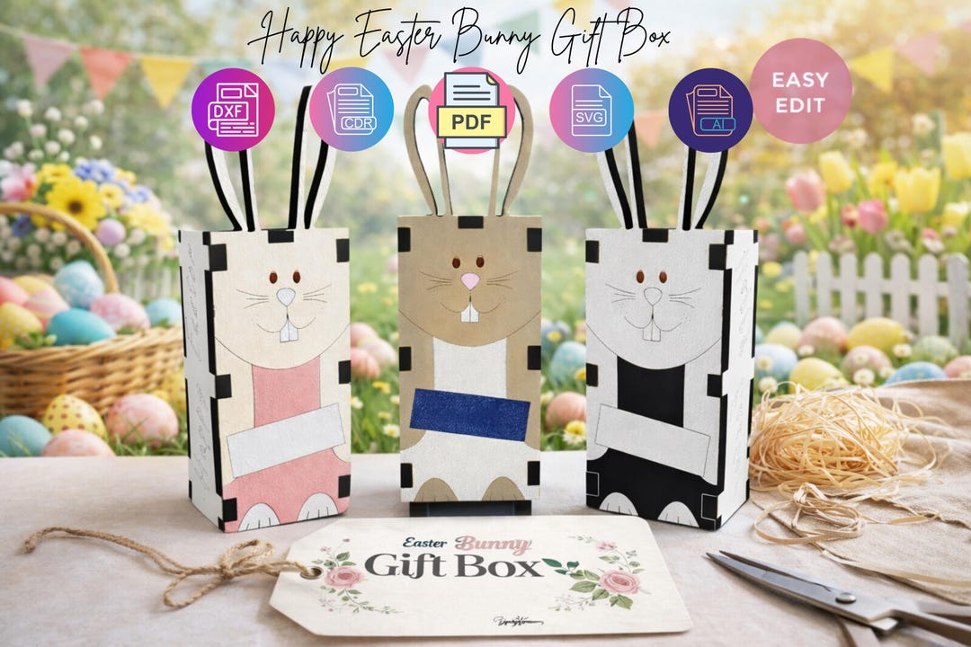 Easter Bunny Gift Box : DXF CDR PDF Svg Ai Files (digital Download) - Etsy