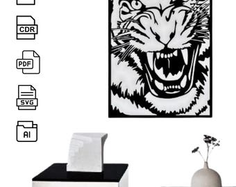 Tiger Design Laser Cut Wall Art : DXF CDR PDF Svg Ai Files (Digital Download)