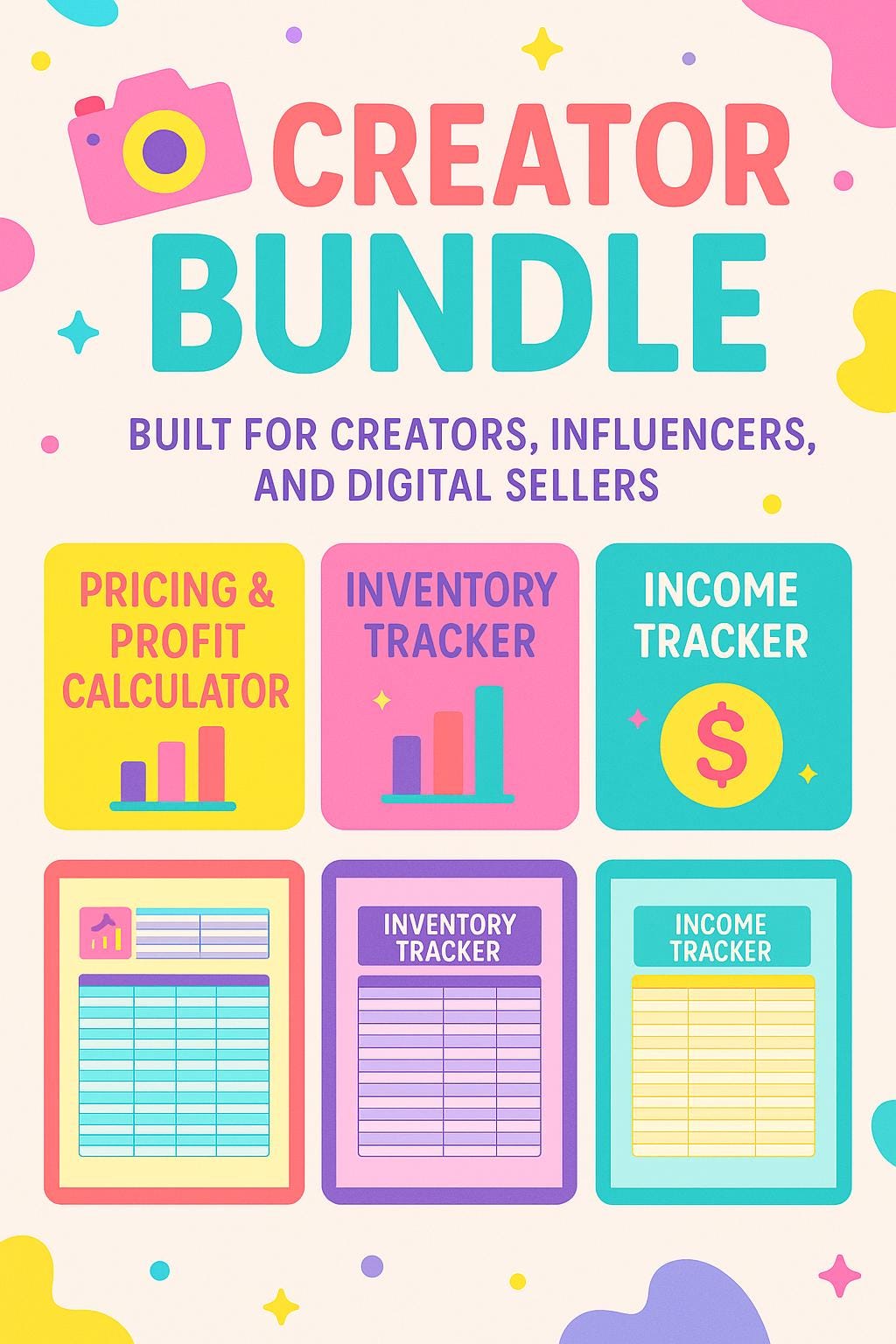 Creator Business Bundle ; Income, Inventory & Profit Trackers ; Excel and Google Sheets Templates for Small Biz, Etsy and Content Creators