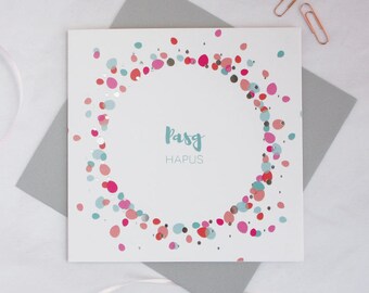 Welsh Easter card 'Pasg hapus' / Cerdyn Cymraeg Happy Easter card silver foil Welsh Easter card