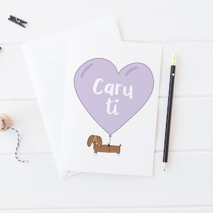 Cartão de amor galês 'Caru ti' / Cerdyn cariad Cymraeg - dachshund