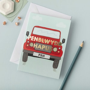 Biglietto d'auguri gallese 'Penblwydd Hapus' Land Rover