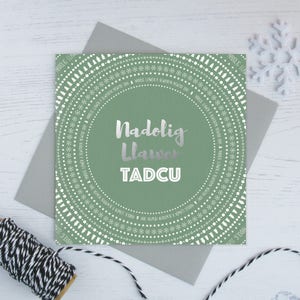Tarjeta de Navidad galesa 'Nadolig Llawen Tadcu' / Cerdyn Nadolig Cymraeg abuelo abuelo plata flor de navidad