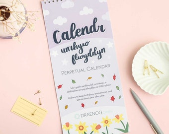 Welsh Calendar - Perpetual / Any Year / Birthday Planner - Calendr Unrhyw Flwyddyn