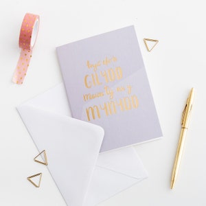 Welsh card with gold foil Byw efo'n gilydd mewn tŷ ar y mynydd / Cerdyn Cymraeg Maharishi