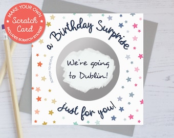 Tarjeta rasca y gana sorpresa de cumpleaños DIY con sobre