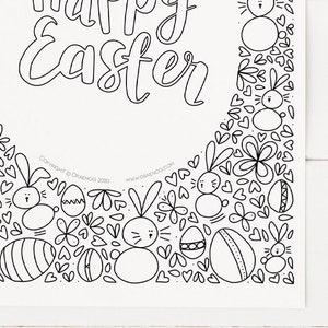 Easter colouring sheet downloadable and ready to print, colour in page, Easter bunnies and eggs image 2