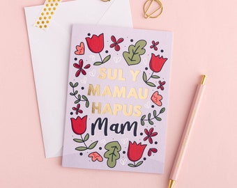 Welsh Mothers' day card 'Sul y Mamau hapus Mam' flowers