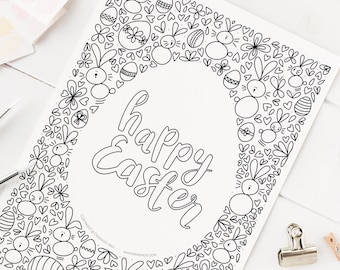 Easter colouring sheet - downloadable and ready to print, colour in page, Easter bunnies and eggs