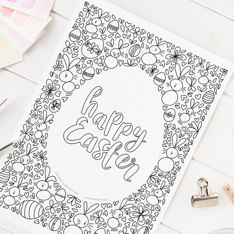 Easter Colouring Sheet Downloadable and Ready to Print, Colour in Page, Easter Bunnies and Eggs