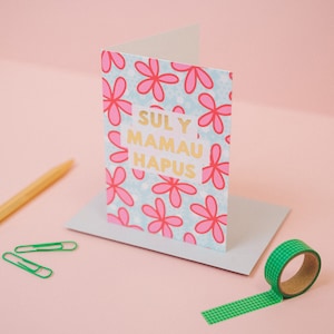 Walisische Muttertagskarte 'Sul y Mamau Hapus' Blumen, Cerdyn Cymraeg