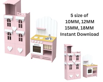 Laser Cut Dollhouse Kitchen Playset SVG DXF CDR | Wooden Toy Furniture Digital File