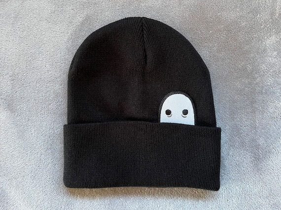 Ghost Knit Cuff Hat, Original Embroidered Ghost Art, Cozy Halloween Beanie