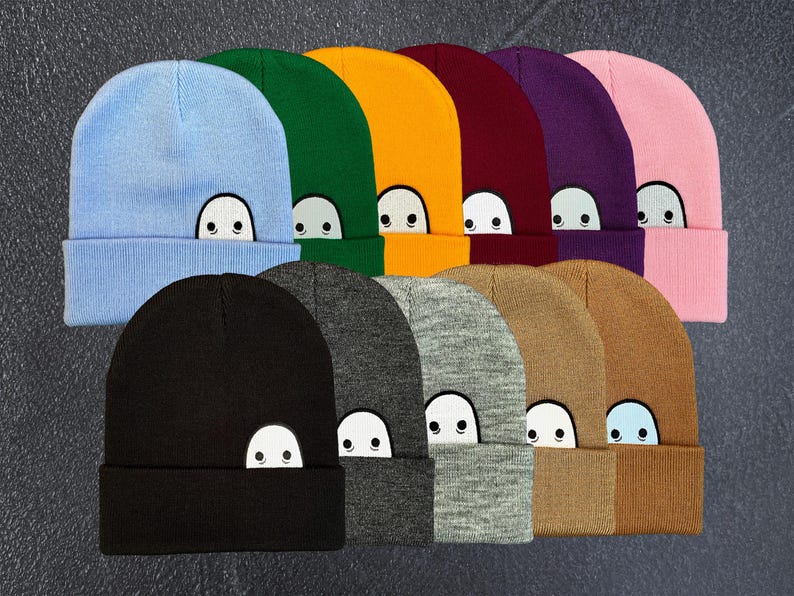 Ghost Knit Cuff Hat, Original Embroidered Ghost Art, Cozy Halloween Beanie immagine 13