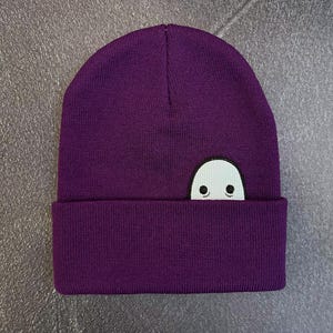 Ghost Knit Cuff Hat, Original Embroidered Ghost Art, Cozy Halloween Beanie Viola