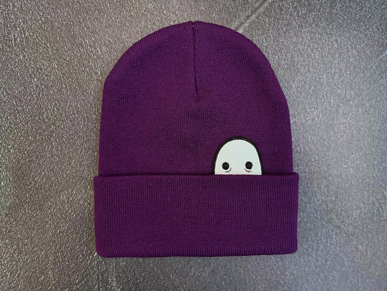 Ghost Knit Cuff Hat, Original Embroidered Ghost Art, Cozy Halloween Beanie Viola